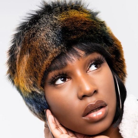 BLACK FAUX FUR HEAD WRAP - Picture 5 of 11